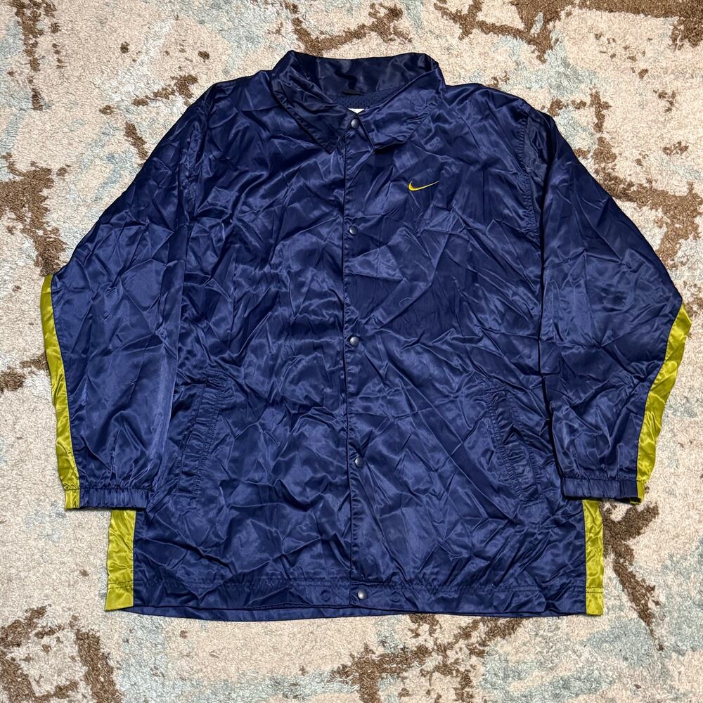 Vintage 90s Nike Windbreaker Snap Up Jacket Size 2XL Warm Up Navy/Yellow